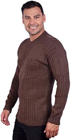 INTI ALPACA Men’s Hand Knit Long Sleeve V-Neck Brown Alpaca Sweater in Saudi Arabia