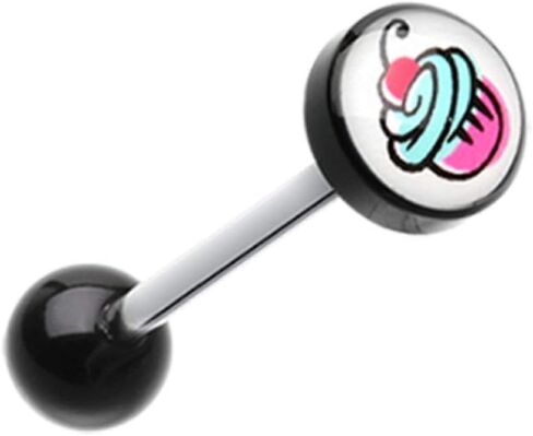 Covet Jewelry Sweet Cupcake Logo Acrylic Barbell Tongue Ring in Saudi Arabia