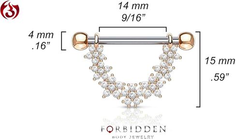 Forbidden Body Jewelry Pair of Surgical Steel 9/16 Inch (14mm) CZ Flower Daisy Chain Dangle Nipple Barbells in Saudi Arabia