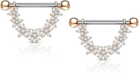 Forbidden Body Jewelry Pair of Surgical Steel 9/16 Inch (14mm) CZ Flower Daisy Chain Dangle Nipple Barbells in Saudi Arabia