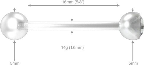 EVONIX 14g Bioflex Tongue Ring Bioplast Sparkling Crystal Flexible Piercing Jewelry 16mm 5/8 in Kuwait