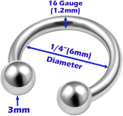 4Pcs Steel 16g 1/4 6mm Barbell Straight Horseshoe Earrings Piercing Jewelry Lip Cartilage Septum Eyebrow Rook 3mm Ball M6681 in Saudi Arabia