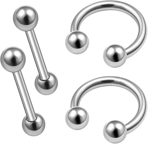 4Pcs Steel 16g 1/4 6mm Barbell Straight Horseshoe Earrings Piercing Jewelry Lip Cartilage Septum Eyebrow Rook 3mm Ball M6681 in Saudi Arabia