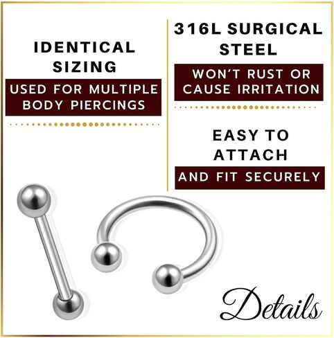 4Pcs Steel 16g 1/4 6mm Barbell Straight Horseshoe Earrings Piercing Jewelry Lip Cartilage Septum Eyebrow Rook 3mm Ball M6681 in Saudi Arabia