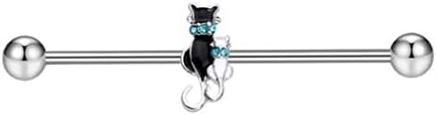 Pierced Republic 14G Industrial Stainless Steel Barbell with Cat Friends Emblem - 14 Gauge Cartilage Industrial Ear Piercing Jewelry, silver in Saudi Arabia