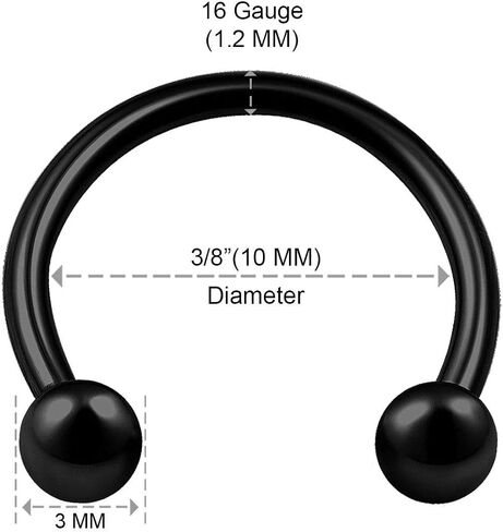 4PCS Stainless Steel Black Horseshoe Circular Barbell 16g 3mm Ball Spike Lip Earrings Septum Piercing Jewelry See More Sizes in Kuwait