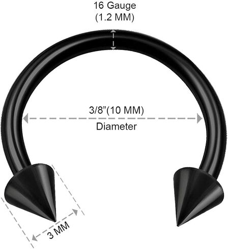 4PCS Stainless Steel Black Horseshoe Circular Barbell 16g 3mm Ball Spike Lip Earrings Septum Piercing Jewelry See More Sizes in Kuwait