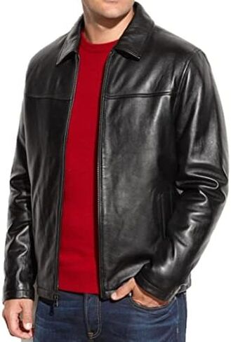 Leather Bomber Men's Motorcycle Biker Lambskin Leather Jacket Black in Saudi Arabia