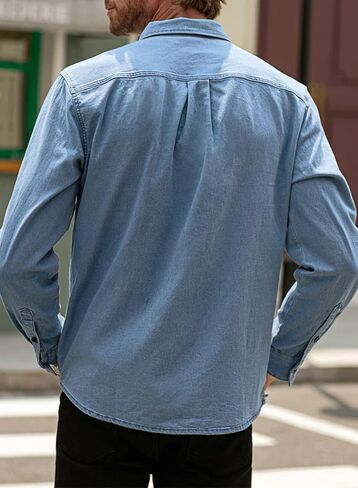 Astylish Mens Regular Fit Long Sleeve Denim Shirt Button Down Henley Chambray Shirt in Saudi Arabia