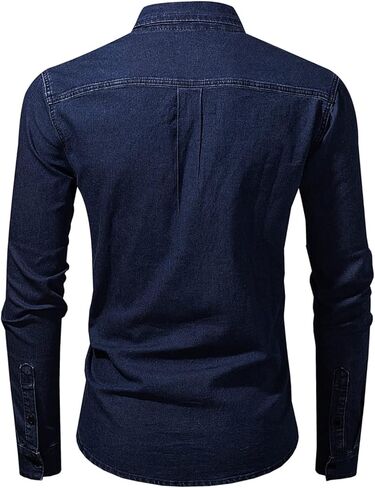 Astylish Mens Regular Fit Long Sleeve Denim Shirt Button Down Henley Chambray Shirt in Saudi Arabia