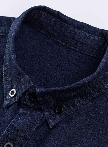 Astylish Mens Regular Fit Long Sleeve Denim Shirt Button Down Henley Chambray Shirt in Saudi Arabia