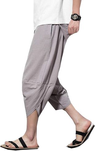 Seidarise Men's Linen Capri Linen Trousers Summer Harem Pants Wide Leg Baggy in Saudi Arabia