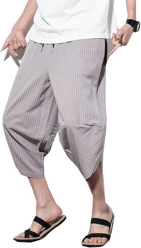 Seidarise Men's Linen Capri Linen Trousers Summer Harem Pants Wide Leg Baggy in Saudi Arabia