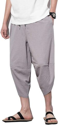 Seidarise Men's Linen Capri Linen Trousers Summer Harem Pants Wide Leg Baggy in Saudi Arabia