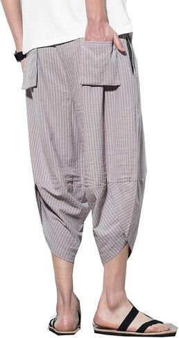 Seidarise Men's Linen Capri Linen Trousers Summer Harem Pants Wide Leg Baggy in Saudi Arabia