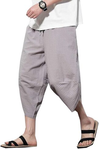 Seidarise Men's Linen Capri Linen Trousers Summer Harem Pants Wide Leg Baggy in Saudi Arabia
