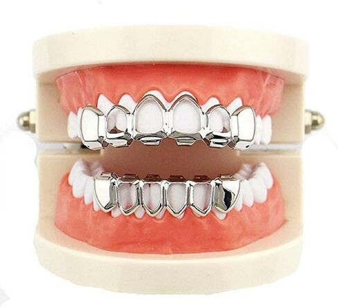 mainlead Open Face Outline Grills 6 Top and Bottom Set Hip Hop Teeth in Kuwait