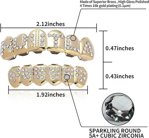 LKV Gold Grills for Your Teeth 14K Plated Teeth Grillz for Men Women Iced Out Hip Hop Poker Diamond Top & Bottom Face Grills for Teeth Rapper Costume Cosplay in Saudi Arabia