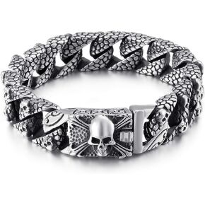 Klapgo Gothic Skull Bracelet for Men Byzantine Chain Gold/Black/Silver Men Bracelet Stainless Steel Bracelet for Men in Saudi Arabia