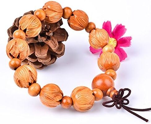 JAJAFOOK Unisex's Peach Wood Lotus Carving Beads Bodhi Tibetan Buddhist Prayer Wrist Mala Bracelet in Saudi Arabia