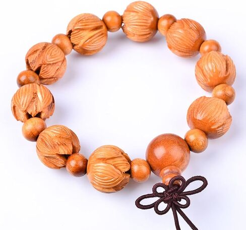 JAJAFOOK Unisex's Peach Wood Lotus Carving Beads Bodhi Tibetan Buddhist Prayer Wrist Mala Bracelet in Saudi Arabia