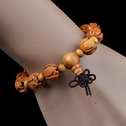 JAJAFOOK Unisex's Peach Wood Lotus Carving Beads Bodhi Tibetan Buddhist Prayer Wrist Mala Bracelet in Saudi Arabia