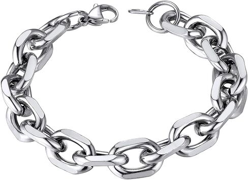 ChainsHouse Rolo Cable Chain Link Bracelet for Men Women, 7mm/9mm/12mm Width, 7.5/8.3" Length, 316L Stainless Steel/18K Gold Tone/Black (Send Gift Box) in Kuwait
