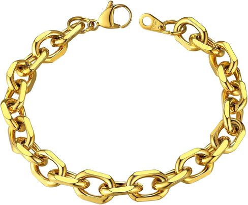 ChainsHouse Rolo Cable Chain Link Bracelet for Men Women, 7mm/9mm/12mm Width, 7.5/8.3" Length, 316L Stainless Steel/18K Gold Tone/Black (Send Gift Box) in Kuwait