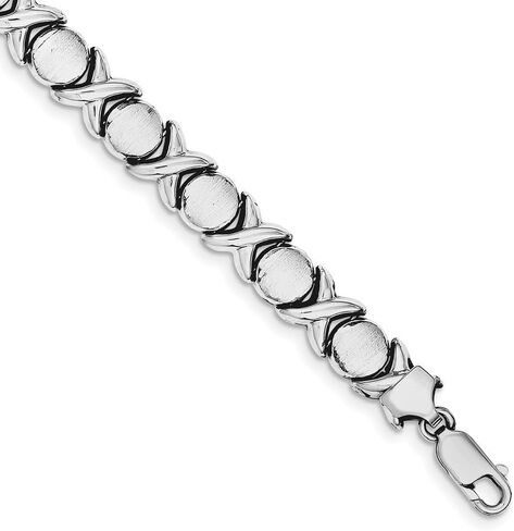 925 Sterling Silver and Brushed X's and O's Bracelet - with Secure Lobster Lock Clasp 7.25" in Kuwait