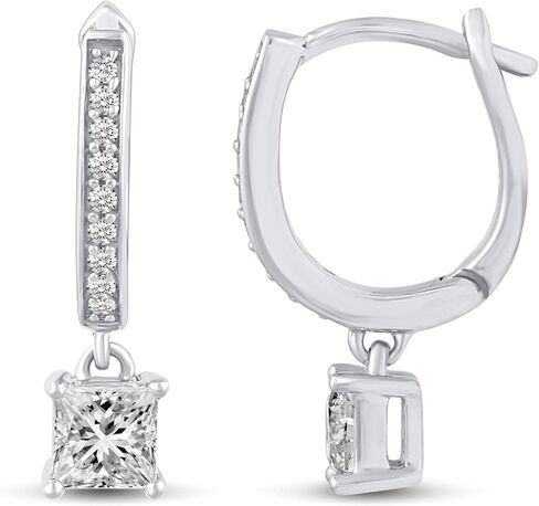 1 5/8 Carat tw Cubic Zirconia Princess Cut Drop Dangle Hoop Earrings in 925 Sterling Silver Jewelry in Saudi Arabia