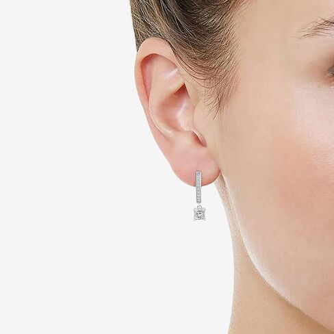 1 5/8 Carat tw Cubic Zirconia Princess Cut Drop Dangle Hoop Earrings in 925 Sterling Silver Jewelry in Saudi Arabia
