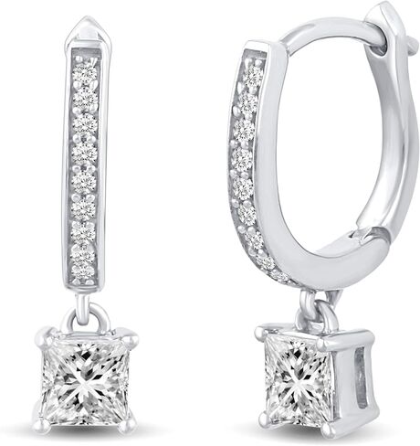 1 5/8 Carat tw Cubic Zirconia Princess Cut Drop Dangle Hoop Earrings in 925 Sterling Silver Jewelry in Saudi Arabia
