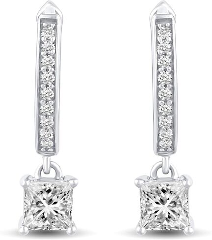 1 5/8 Carat tw Cubic Zirconia Princess Cut Drop Dangle Hoop Earrings in 925 Sterling Silver Jewelry in Saudi Arabia