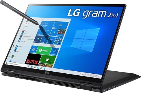 LG Gram 14T90P - كمبيوتر محمول 14 بوصة WUXGA (1920x1200) 2 في 1 خفيف الوزن بشاشة تعمل باللمس، Intel evo مع الجيل الحادي عشر من وحدة المعالجة المركزية Core i5، وذاكرة الوصول العشوائي 8 جيجابايت، و256 جيجابايت SSD، وبطارية 24.5 ساعة، Thunderbolt 4، أسود - 2 in Saudi Arabia