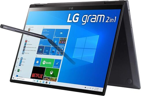 LG Gram 14T90P - كمبيوتر محمول 14 بوصة WUXGA (1920x1200) 2 في 1 خفيف الوزن بشاشة تعمل باللمس، Intel evo مع الجيل الحادي عشر من وحدة المعالجة المركزية Core i5، وذاكرة الوصول العشوائي 8 جيجابايت، و256 جيجابايت SSD، وبطارية 24.5 ساعة، Thunderbolt 4، أسود - 2 in Saudi Arabia