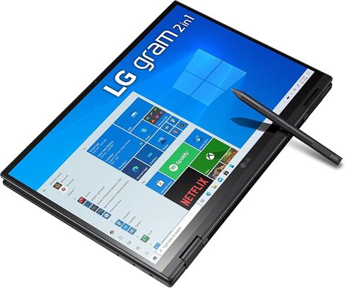 LG Gram 14T90P - كمبيوتر محمول 14 بوصة WUXGA (1920x1200) 2 في 1 خفيف الوزن بشاشة تعمل باللمس، Intel evo مع الجيل الحادي عشر من وحدة المعالجة المركزية Core i5، وذاكرة الوصول العشوائي 8 جيجابايت، و256 جيجابايت SSD، وبطارية 24.5 ساعة، Thunderbolt 4، أسود - 2 in Saudi Arabia