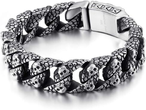 Klapgo Gothic Skull Bracelet for Men Byzantine Chain Gold/Black/Silver Men Bracelet Stainless Steel Bracelet for Men in Kuwait