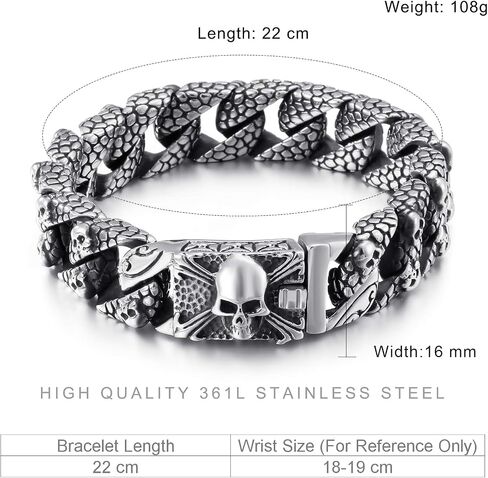 Klapgo Gothic Skull Bracelet for Men Byzantine Chain Gold/Black/Silver Men Bracelet Stainless Steel Bracelet for Men in Kuwait