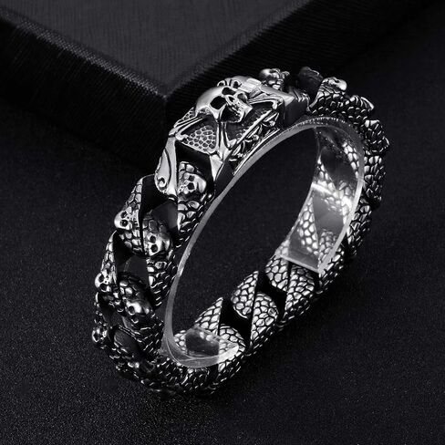 Klapgo Gothic Skull Bracelet for Men Byzantine Chain Gold/Black/Silver Men Bracelet Stainless Steel Bracelet for Men in Kuwait