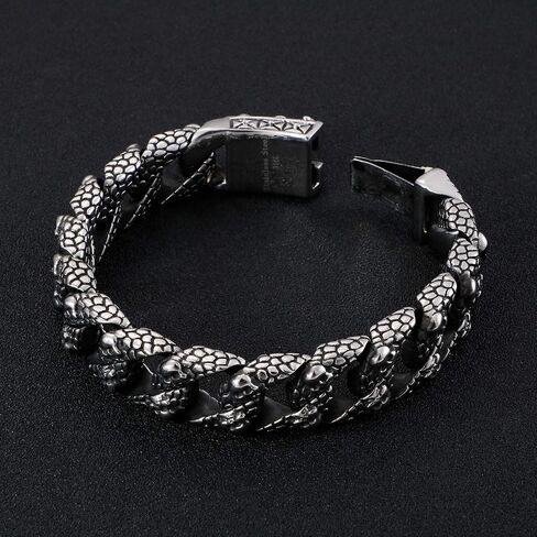 Klapgo Gothic Skull Bracelet for Men Byzantine Chain Gold/Black/Silver Men Bracelet Stainless Steel Bracelet for Men in Kuwait