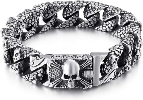 Klapgo Gothic Skull Bracelet for Men Byzantine Chain Gold/Black/Silver Men Bracelet Stainless Steel Bracelet for Men in Kuwait