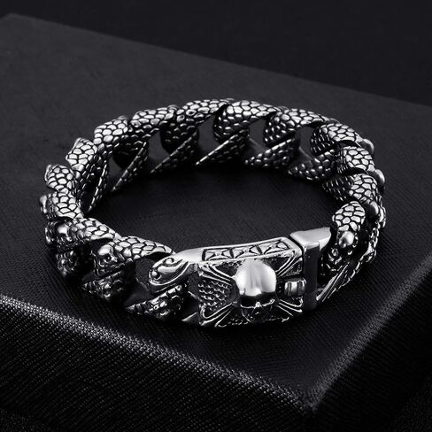 Klapgo Gothic Skull Bracelet for Men Byzantine Chain Gold/Black/Silver Men Bracelet Stainless Steel Bracelet for Men in Kuwait