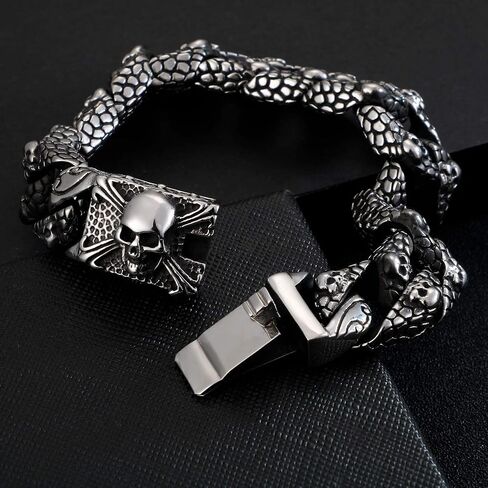 Klapgo Gothic Skull Bracelet for Men Byzantine Chain Gold/Black/Silver Men Bracelet Stainless Steel Bracelet for Men in Kuwait