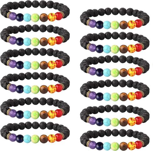 LOYALLOOK 6-12PCS Lava Stone Bracelet Chakras Bead Natural Stone Bracelet Oil Diffuser Bracelet in Saudi Arabia
