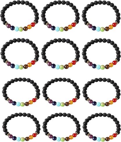 LOYALLOOK 6-12PCS Lava Stone Bracelet Chakras Bead Natural Stone Bracelet Oil Diffuser Bracelet in Saudi Arabia