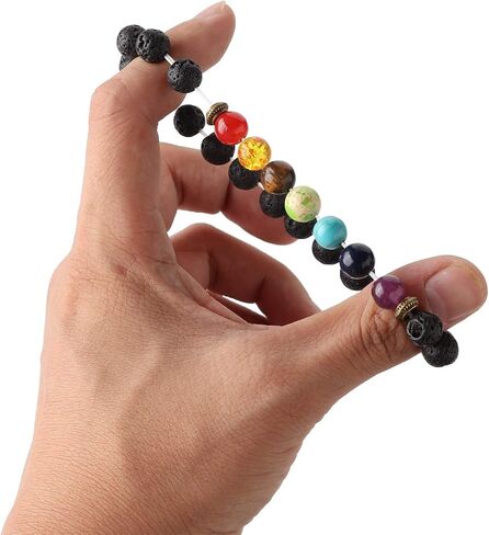 LOYALLOOK 6-12PCS Lava Stone Bracelet Chakras Bead Natural Stone Bracelet Oil Diffuser Bracelet in Saudi Arabia