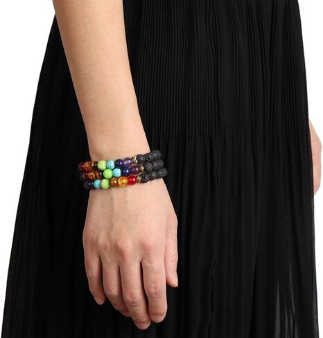 LOYALLOOK 6-12PCS Lava Stone Bracelet Chakras Bead Natural Stone Bracelet Oil Diffuser Bracelet in Saudi Arabia