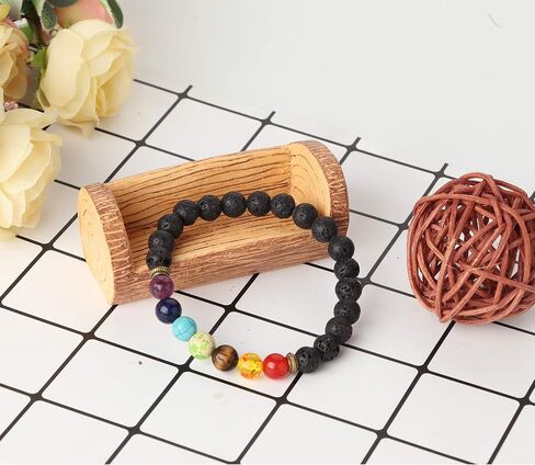 LOYALLOOK 6-12PCS Lava Stone Bracelet Chakras Bead Natural Stone Bracelet Oil Diffuser Bracelet in Saudi Arabia