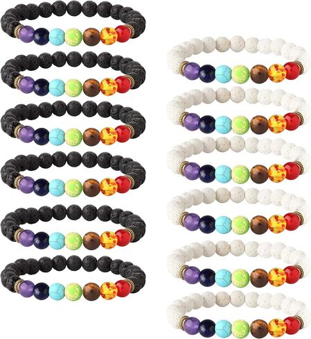 LOYALLOOK 6-12PCS Lava Stone Bracelet Chakras Bead Natural Stone Bracelet Oil Diffuser Bracelet in Saudi Arabia