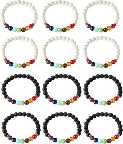 LOYALLOOK 6-12PCS Lava Stone Bracelet Chakras Bead Natural Stone Bracelet Oil Diffuser Bracelet in Saudi Arabia